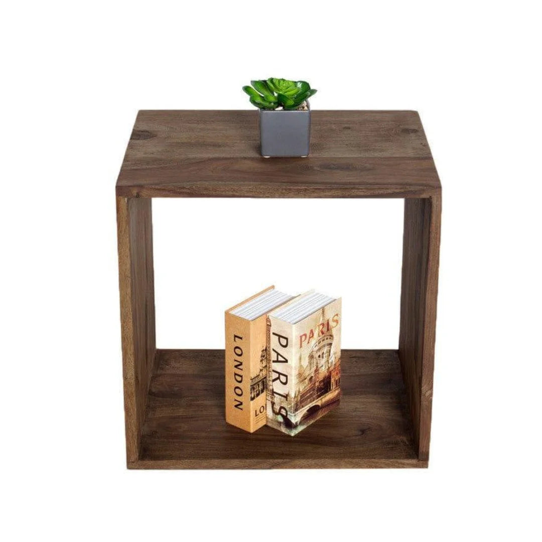 Modern Cubic Side Table with Open Storage Design