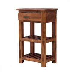 Modern Slatted Side Table with Storage Drawer