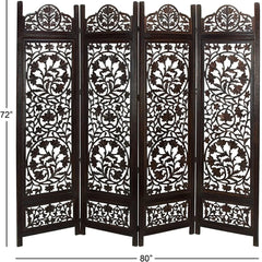 Persian Four-Panel Room Divider with Lotus Medallion Design-Wooden Crest