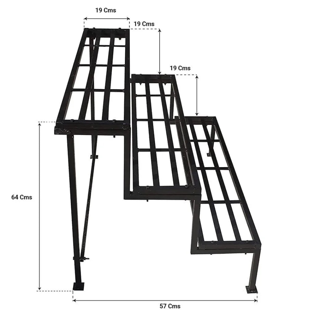 Modern Three-Tier Plant Stand with Grid Design-Wooden Crest