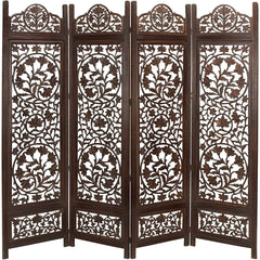 Persian Four-Panel Room Divider with Lotus Medallion Design-Wooden Crest