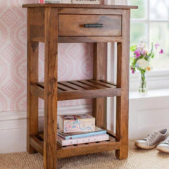 Modern Slatted Side Table with Storage Drawer