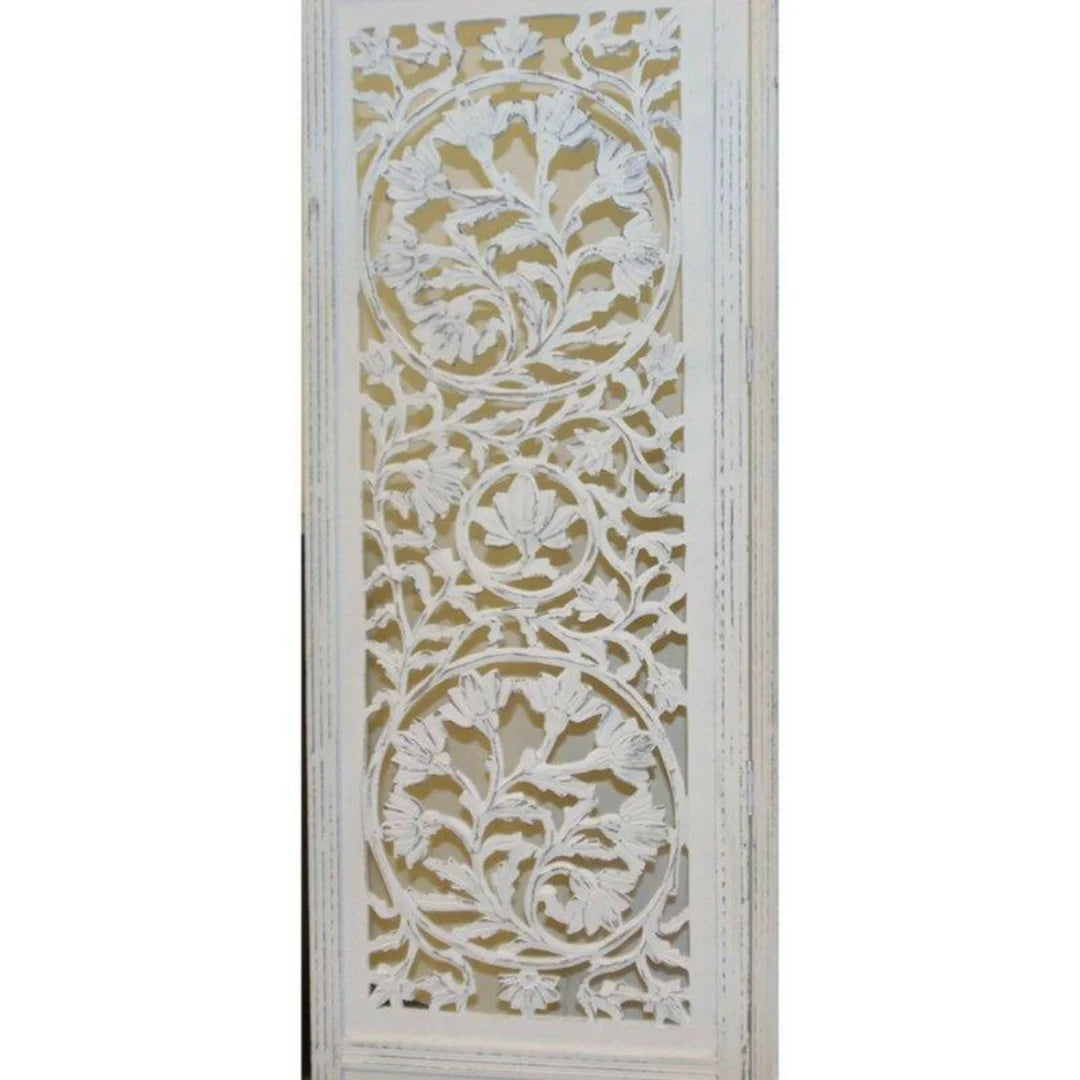 Taj Four-Panel Room Divider with Triple Medallion Design-Wooden Crest