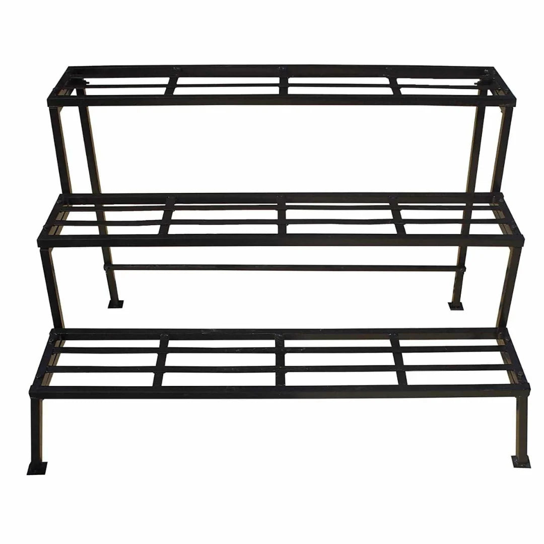 Modern Three-Tier Plant Stand with Grid Design-Wooden Crest