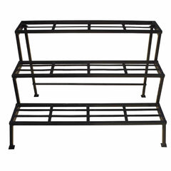 Modern Three-Tier Plant Stand with Grid Design-Wooden Crest