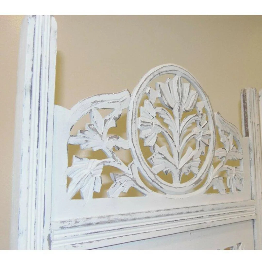 Taj Four-Panel Room Divider with Triple Medallion Design-Wooden Crest