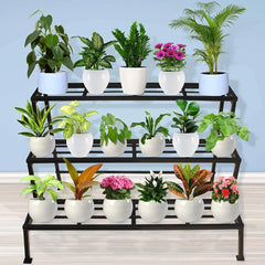 Modern Three-Tier Plant Stand with Grid Design-Wooden Crest