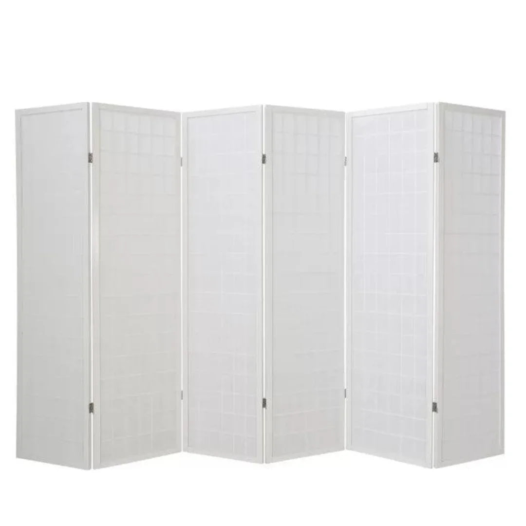 Modern Six-Panel Room Divider with Grid Pattern Design-Wooden Crest
