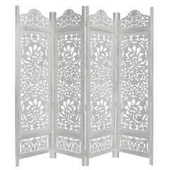 Taj Four-Panel Room Divider with Triple Medallion Design-Wooden Crest