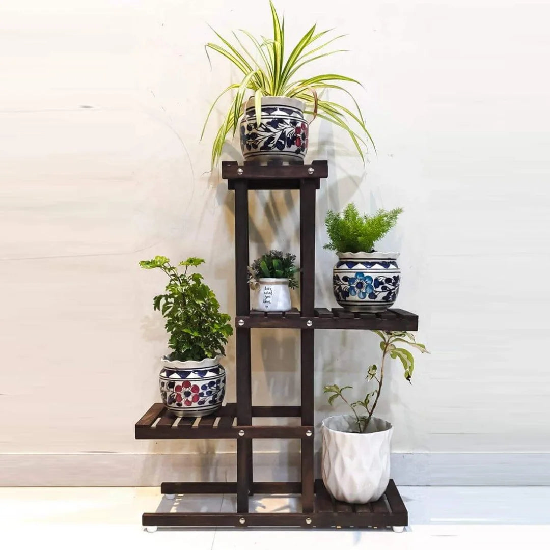 Modern Four-Tier Plant Stand with Slatted Shelves