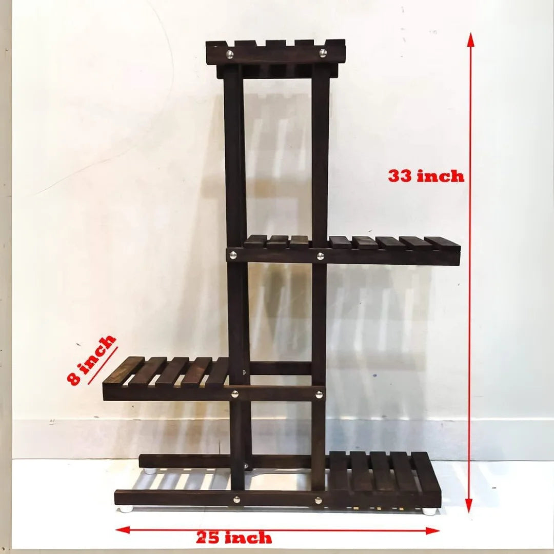 Modern Four-Tier Plant Stand with Slatted Shelves