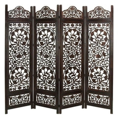 Taj Four-Panel Room Divider with Triple Medallion Design-Wooden Crest
