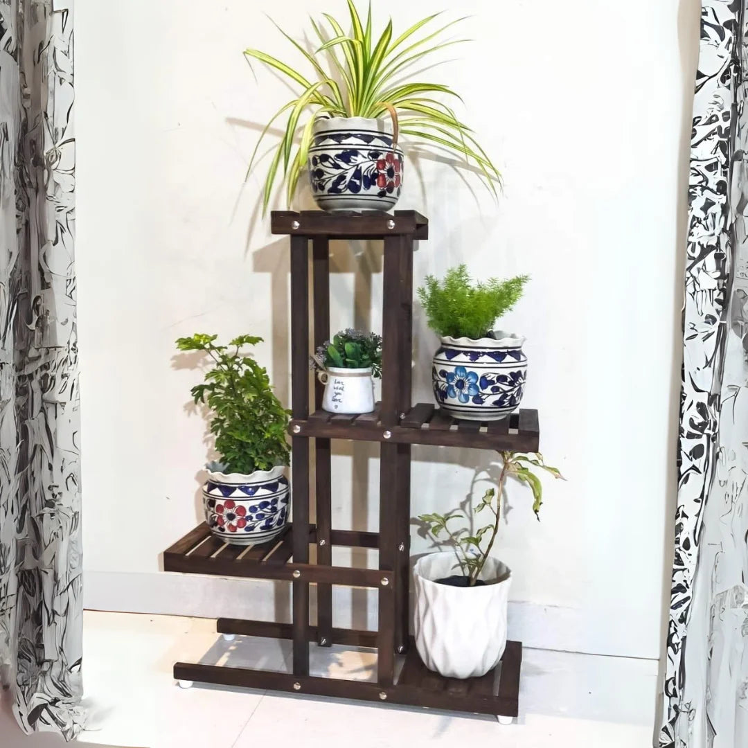 Modern Four-Tier Plant Stand with Slatted Shelves