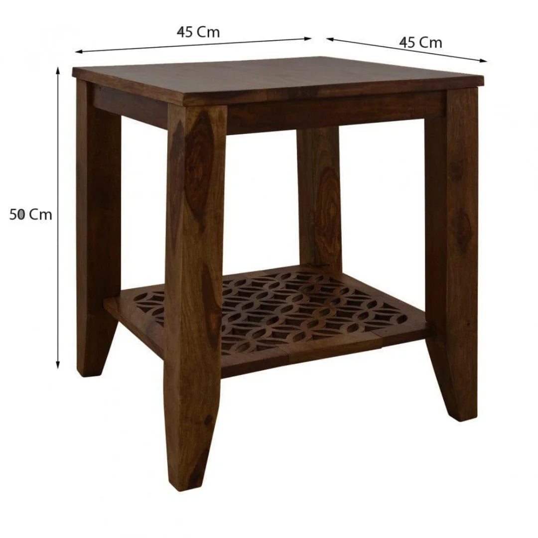 Modern Lattice Side Table with Carved Base Design