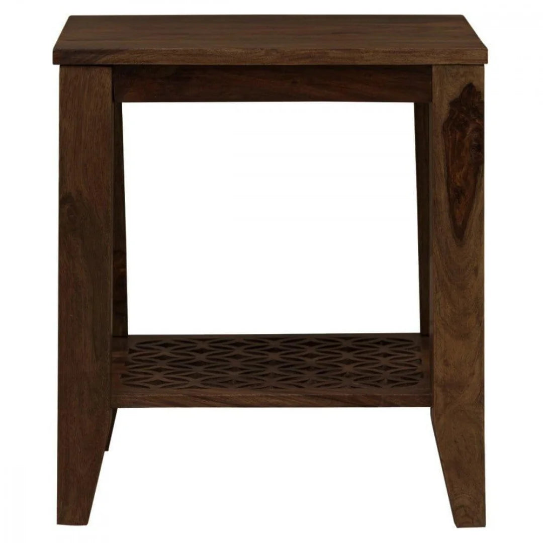 Modern Lattice Side Table with Carved Base Design