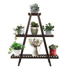 Modern A-Frame Plant Stand with Slatted Shelves-Wooden Crest