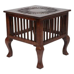 Victorian Carved Wooden Side Table with Spindle Base