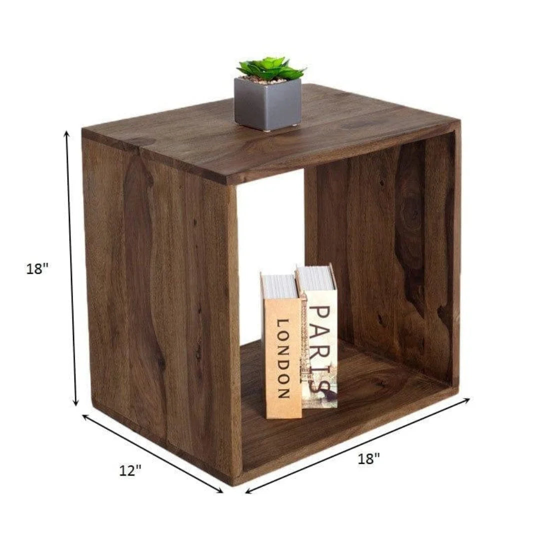 Modern Cubic Side Table with Open Storage Design