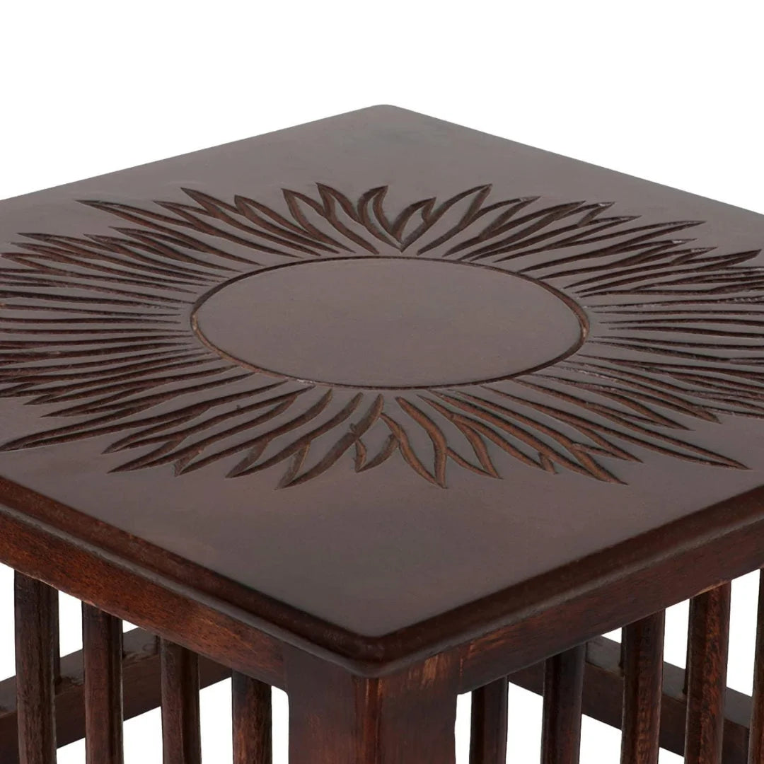 Victorian Carved Wooden Side Table with Spindle Base