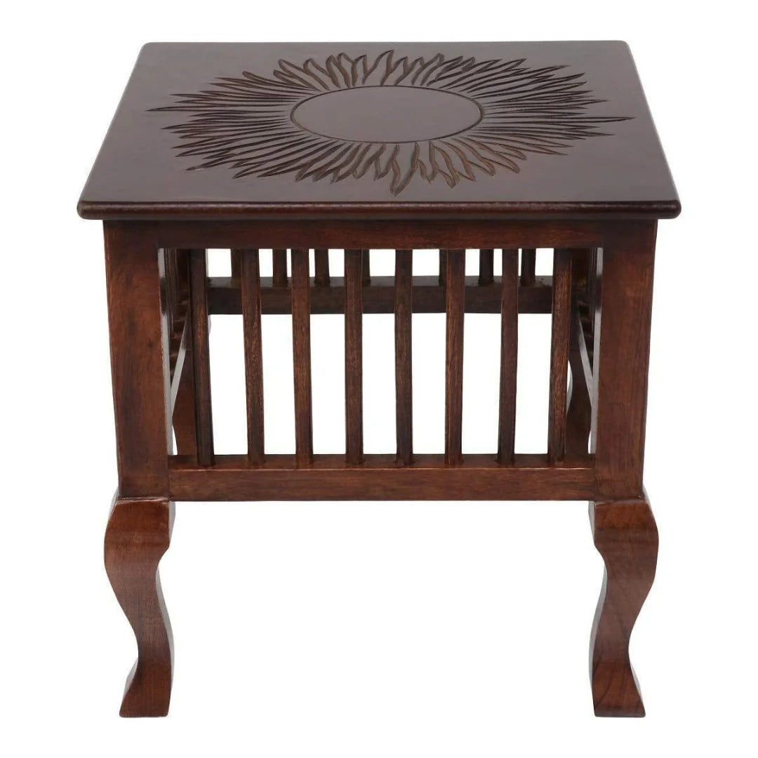 Victorian Carved Wooden Side Table with Spindle Base