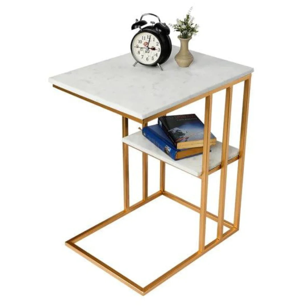 Modern Marble C-Table with Gold Metal Frame