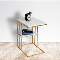 Modern Marble C-Table with Gold Metal Frame