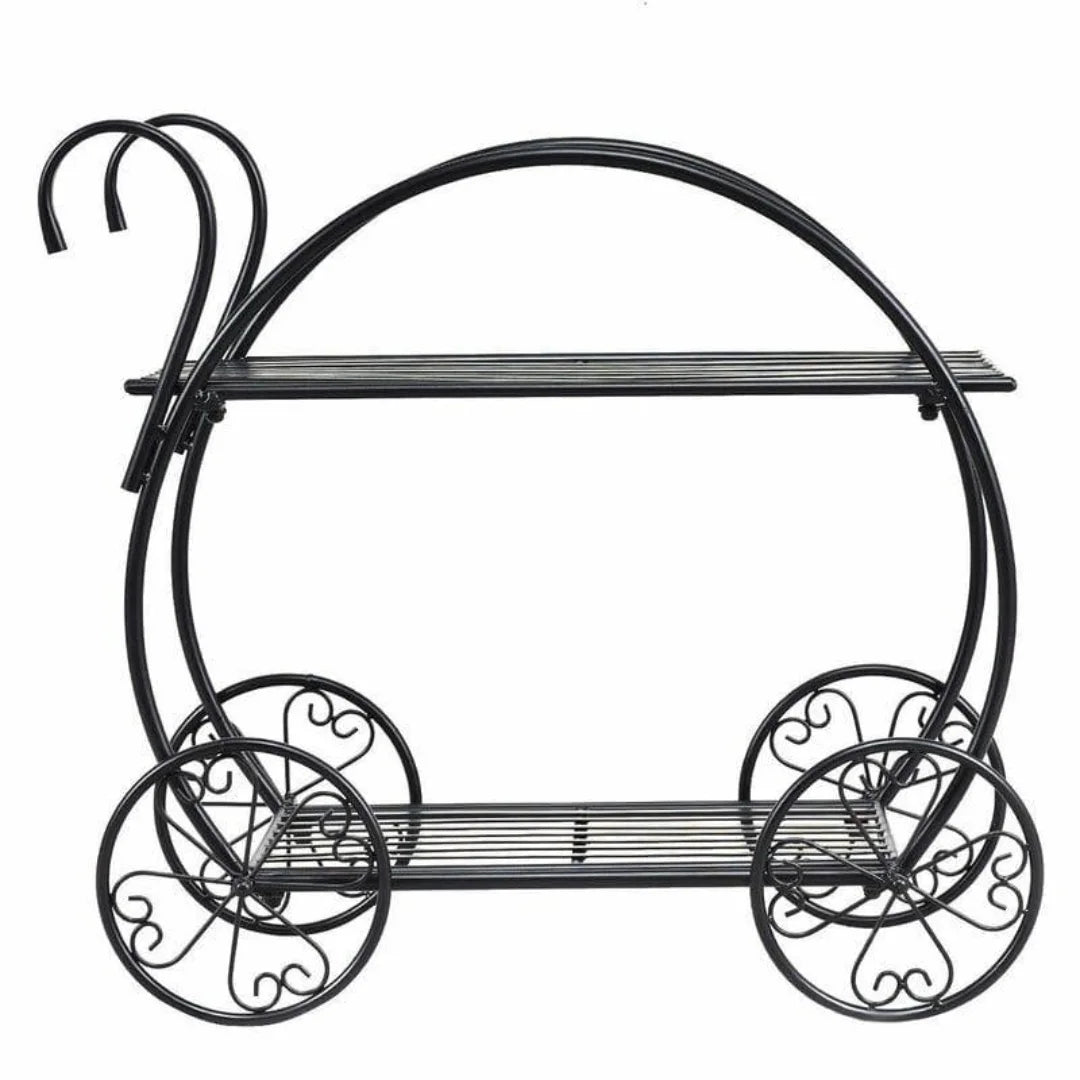 Victorian Garden Cart Plant Stand with Two-Tier Display