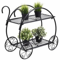 Victorian Garden Cart Plant Stand with Two-Tier Display