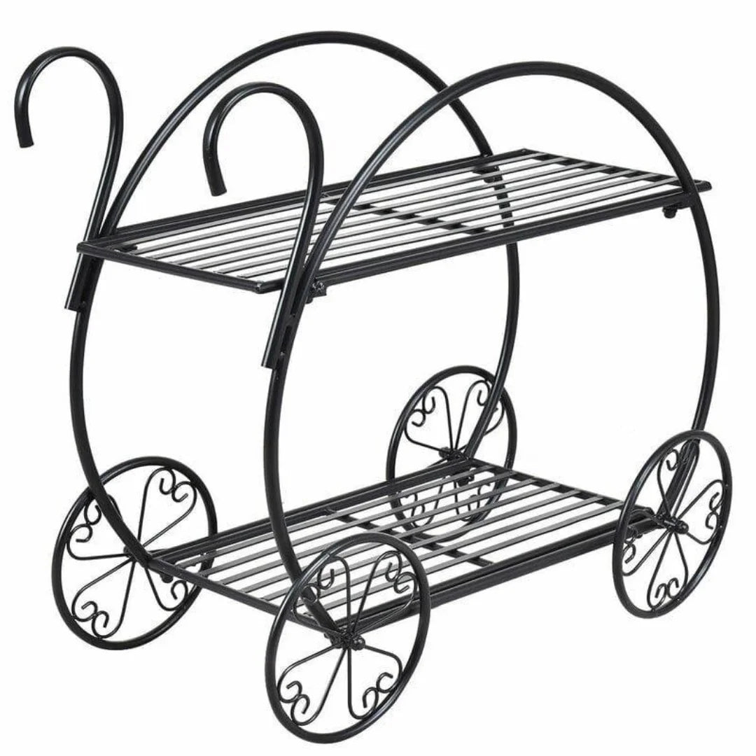 Victorian Garden Cart Plant Stand with Two-Tier Display