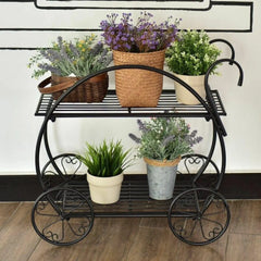 Victorian Garden Cart Plant Stand with Two-Tier Display