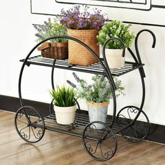 Victorian Garden Cart Plant Stand with Two-Tier Display