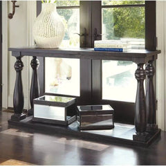Traditional Turned Leg Console Table with Display Shelf-Wooden Crest