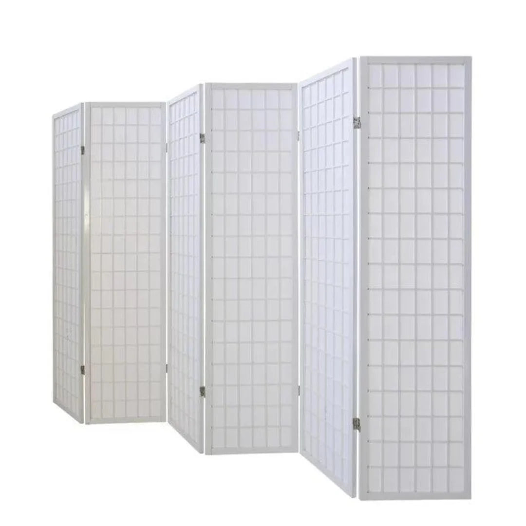Modern Six-Panel Room Divider with Grid Pattern Design-Wooden Crest