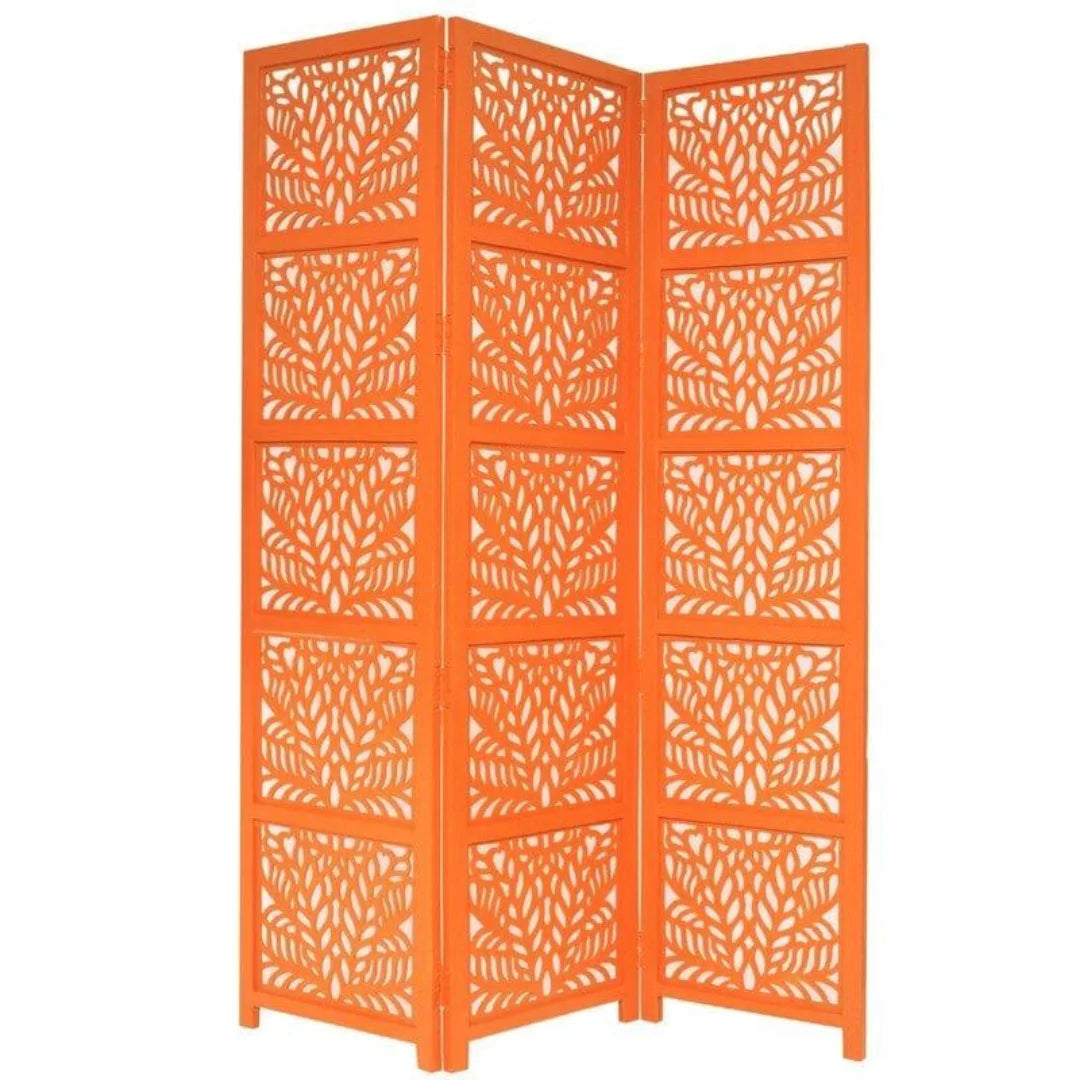 Godfrey Three-Panel Room Divider with Palm Frond Design