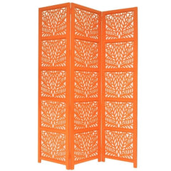 Godfrey Three-Panel Room Divider with Palm Frond Design