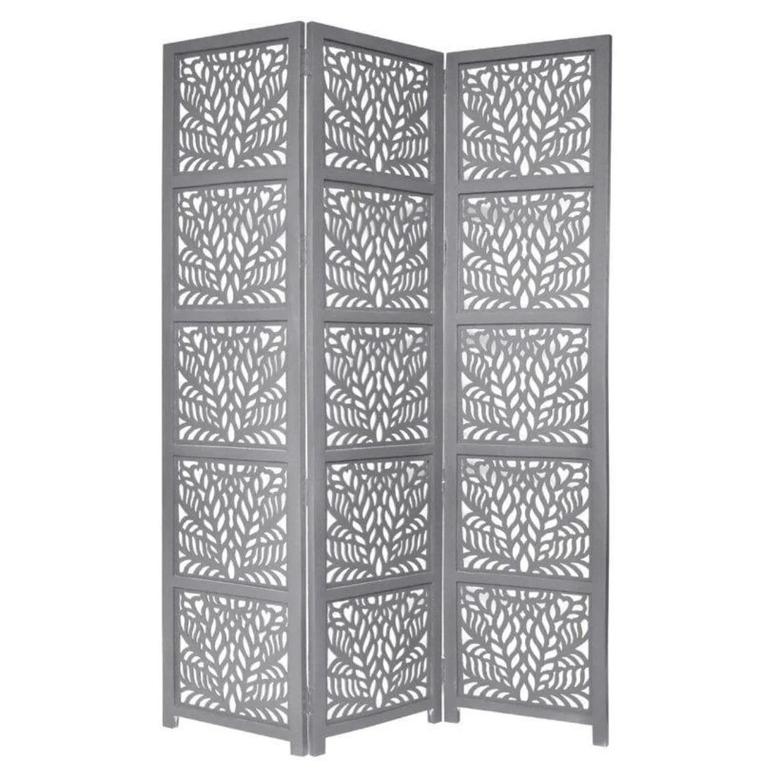 Godfrey Three-Panel Room Divider with Palm Frond Design