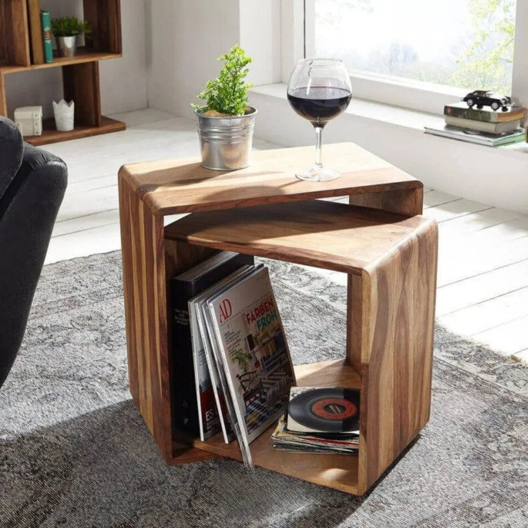 Modern Nested Storage Cubes with Natural Wood Grain