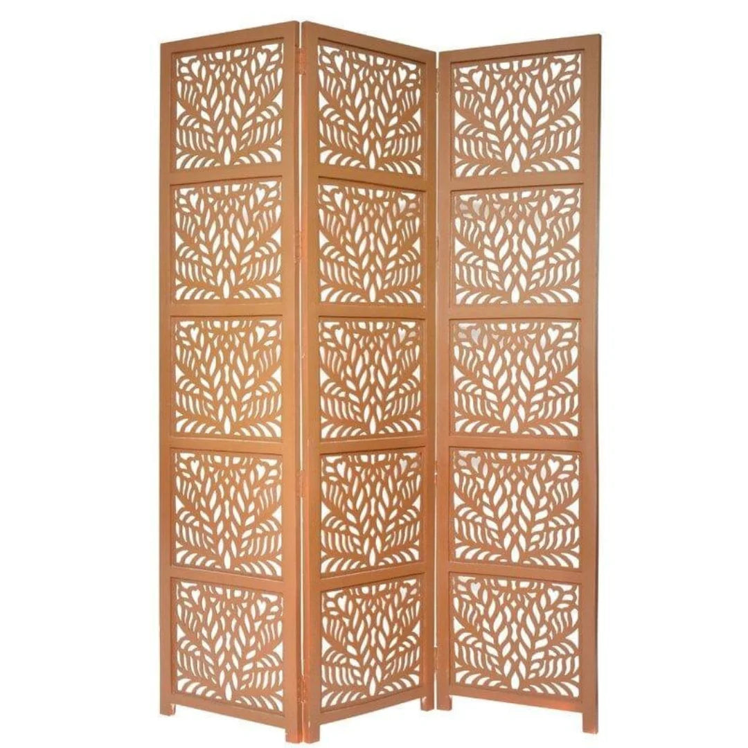 Godfrey Three-Panel Room Divider with Palm Frond Design