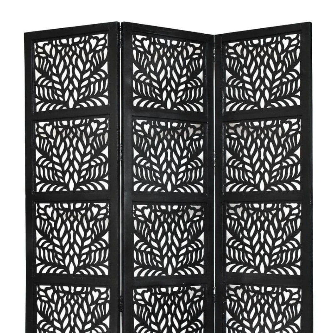 Godfrey Three-Panel Room Divider with Palm Frond Design