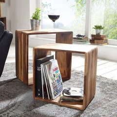 Modern Nested Storage Cubes with Natural Wood Grain