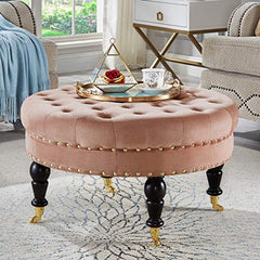 Round Tufted Button Velvet Ottoman Coffee Table