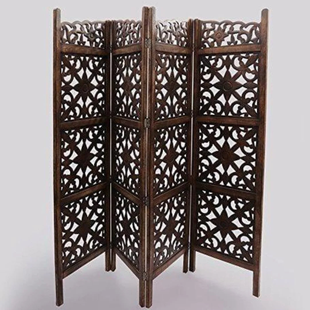 Mandala Four-Panel Room Divider with Spiral Medallion Design