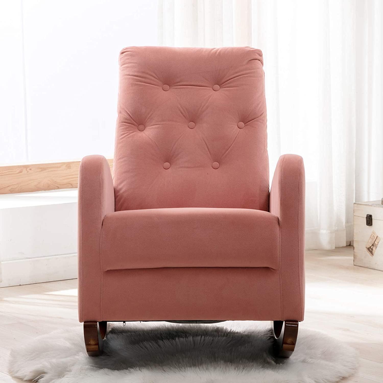 Mid-Century Modern Rocking Chair for Living Room-Wooden Crest