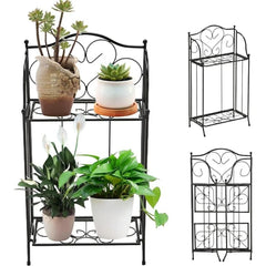 Victorian Two-Tier Plant Stand with Scrollwork Design-Wooden Crest