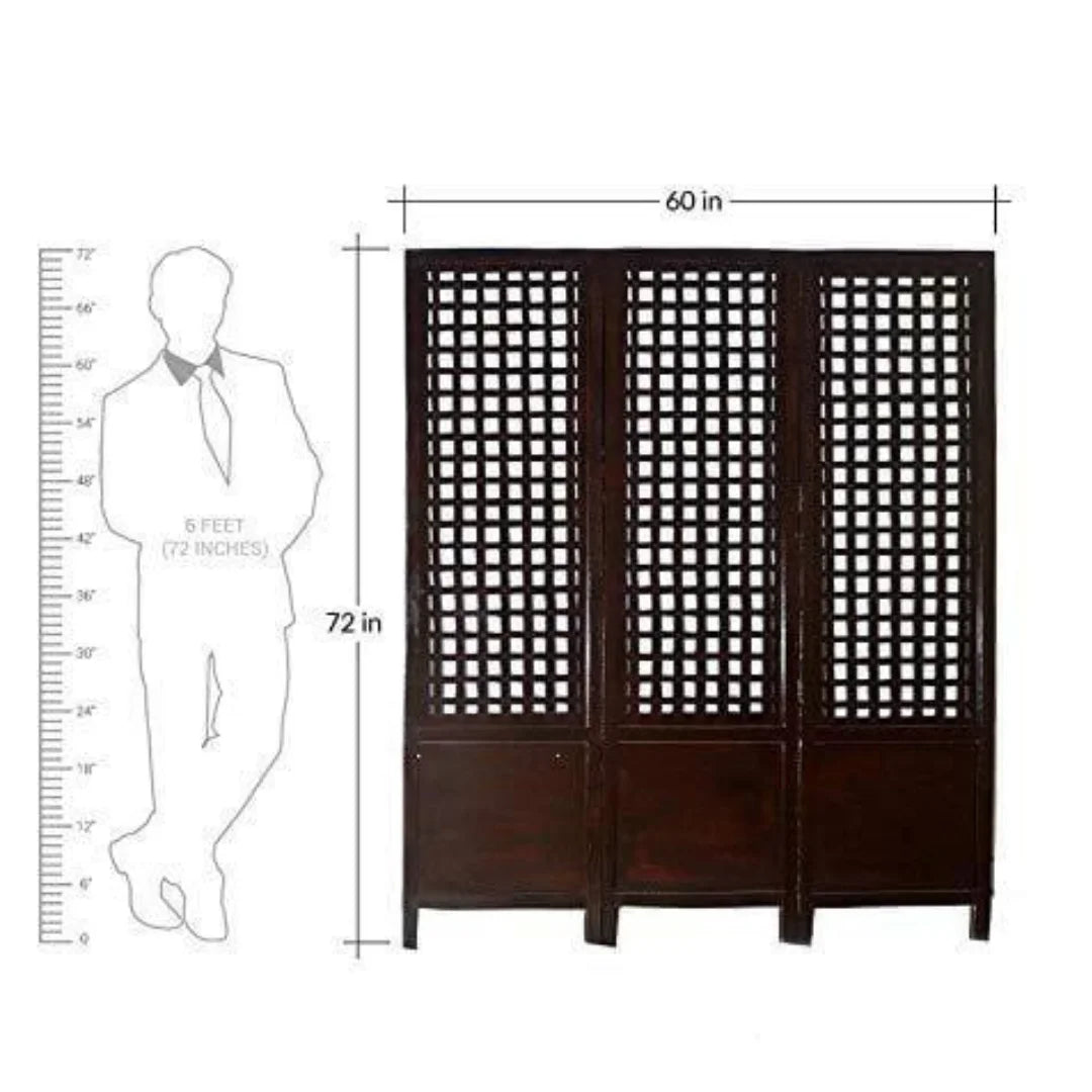 Classic Three-Panel Room Divider with Grid Design