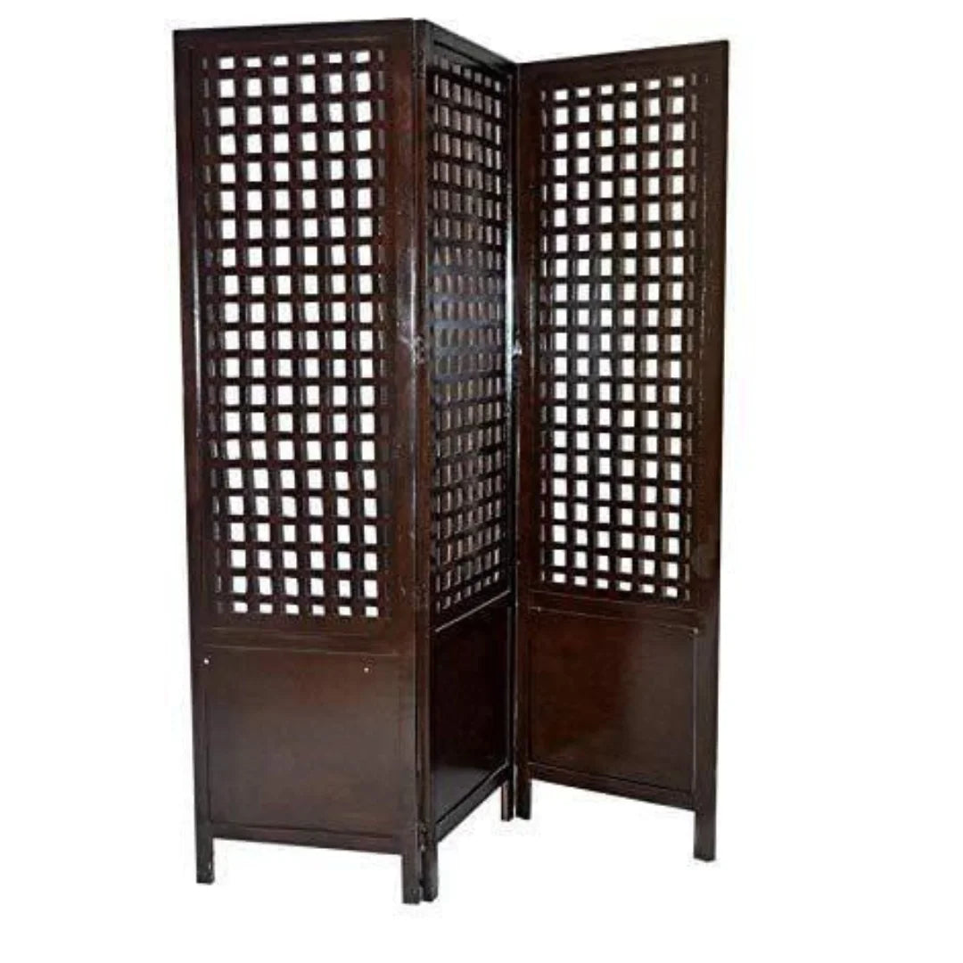 Classic Three-Panel Room Divider with Grid Design