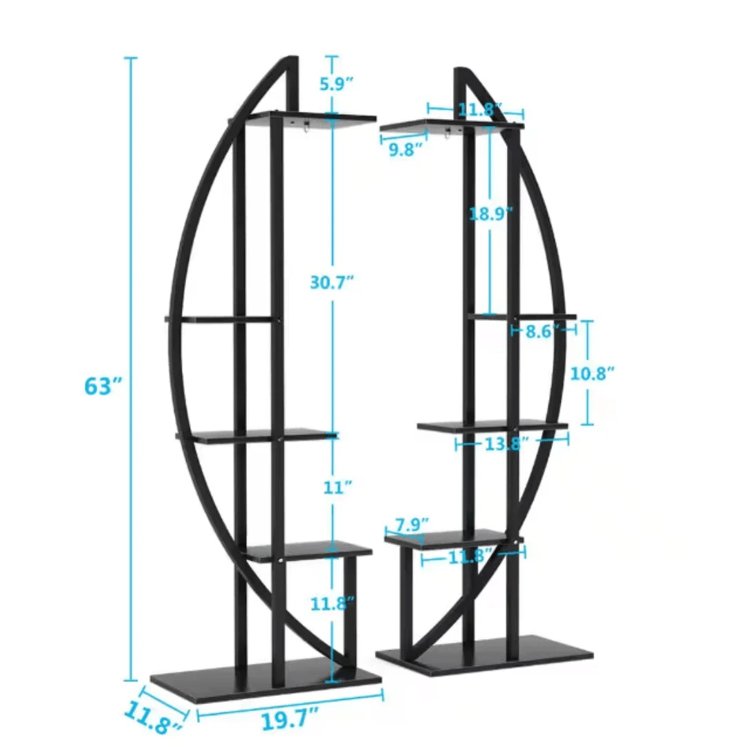 Modern Oval Plant Stand Set with Five-Tier Display-Wooden Crest