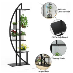 Modern Oval Plant Stand Set with Five-Tier Display-Wooden Crest