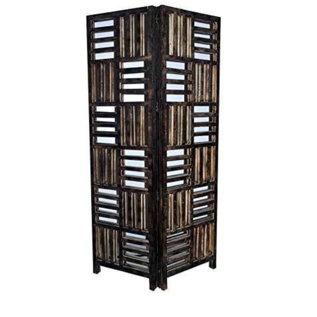 Imperial Four-Panel Room Divider with Lattice Crown Design