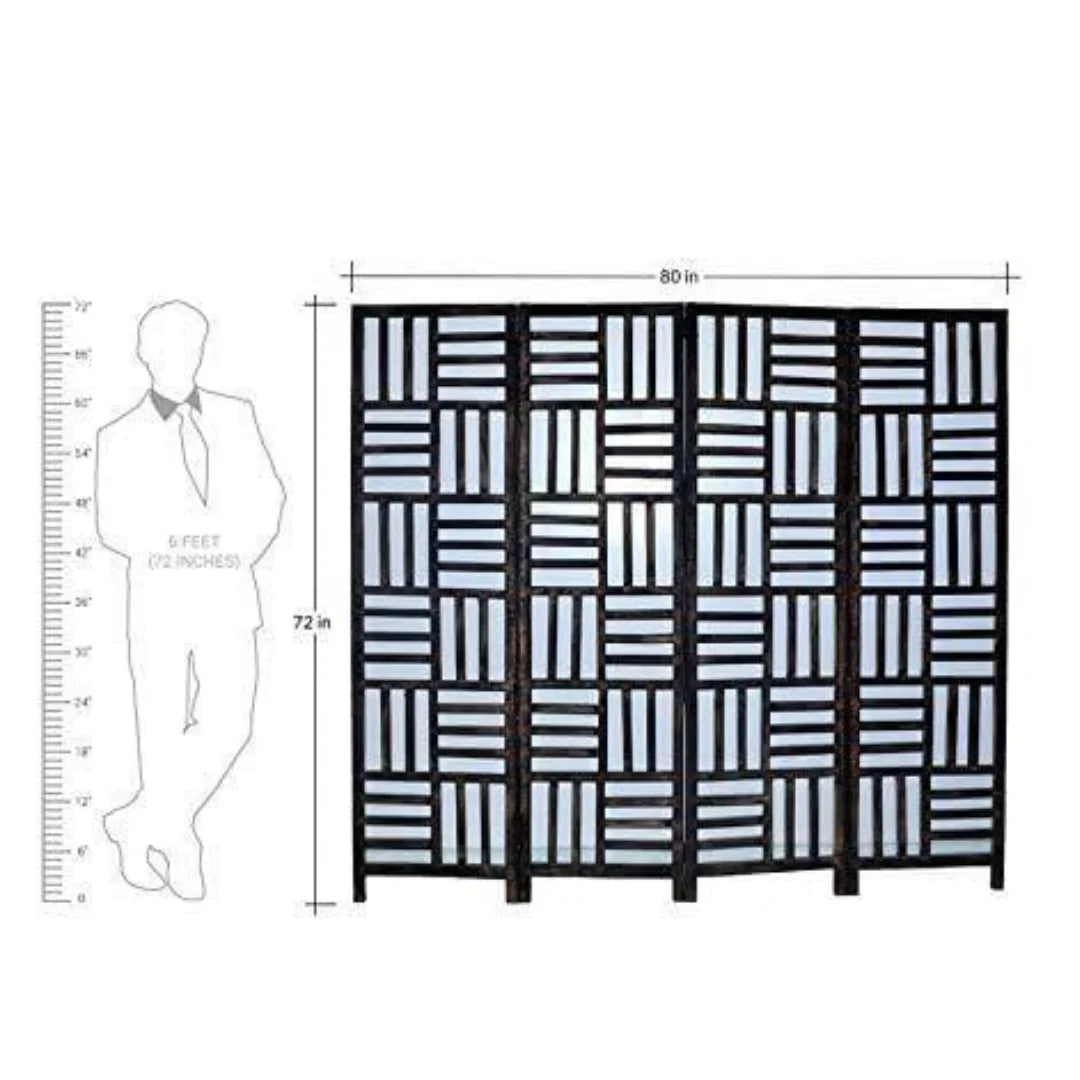 Imperial Four-Panel Room Divider with Lattice Crown Design